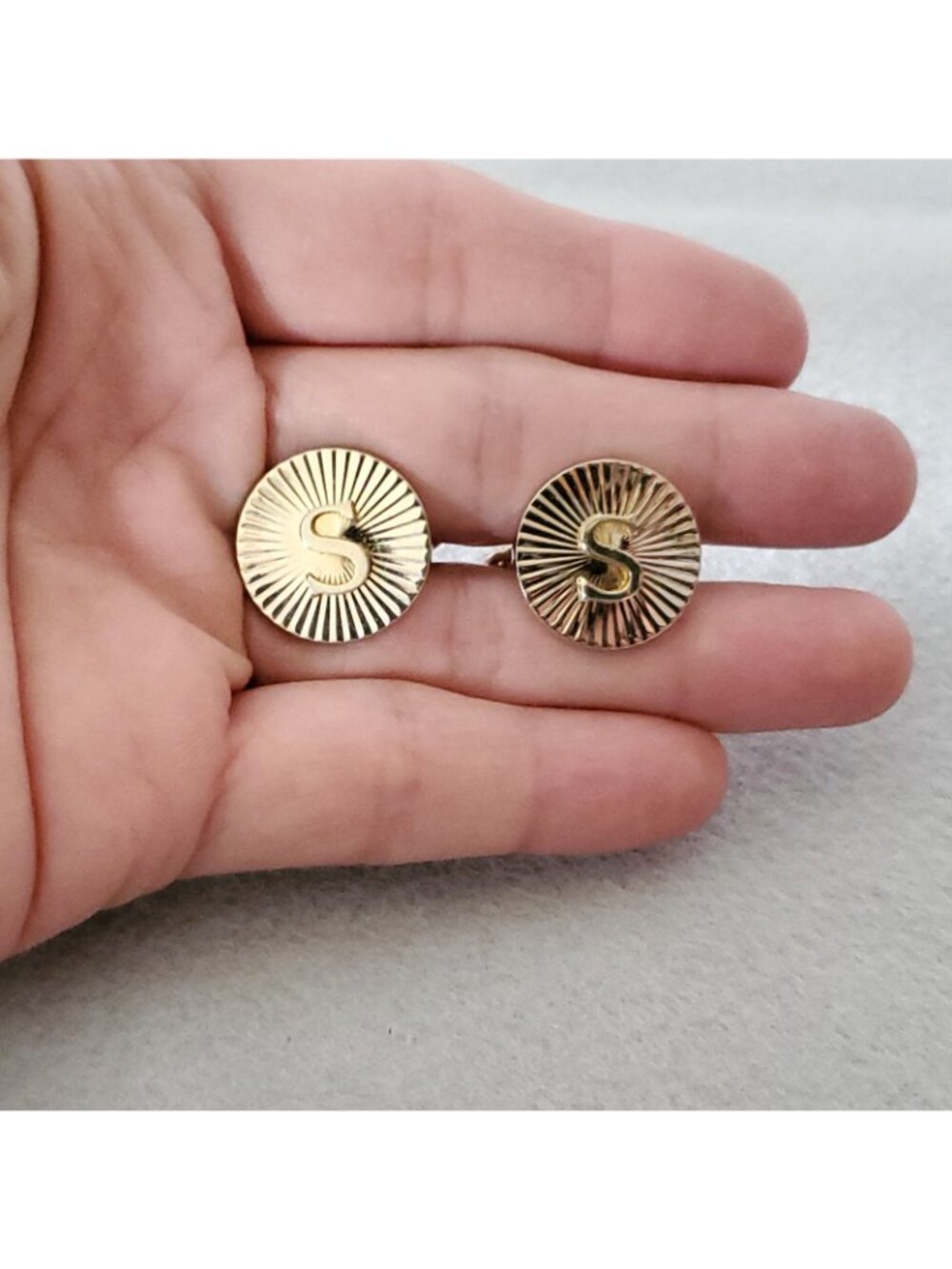 Vintage Dante Initial S Cufflinks Letter Monogram Gold Tone 3/4" - Picture 2 of 6
